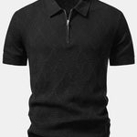 Rhombus Textured Zip Up Knitted Polo Shirt