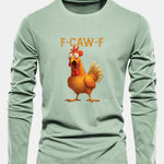 Long Sleeve Rooster Print Cotton T-Shirt