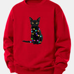 Color Lights Black Cat Print Relax Fit Sweatshirt