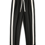 Relax Fit Color Block Patchwork Polo Sweatshirt & Slit Hem Stripe Pants