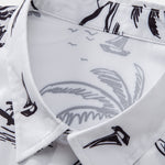 Palm Tree Island Print Button Up Shirt & Striped Print Swim Shorts