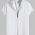 Men's solid color lapel button down casual short sleeve shirt