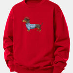 Dachshund Wearing Striped Sweater Print Relax Fit Sweatshirt