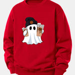 Halloween Ghost Coffee Print Relax Fit Sweatshirt