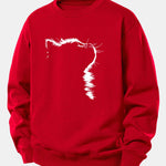 Outline Cat Print Relax Fit Sweatshirt