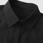 Men's solid color Cotton-linen button casual short-sleeved shirt
