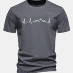 Regular Fit Heartbeat Mountain Print Cotton T-Shirt