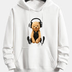 Headphone Teddy Bear Print Relax Fit Hoodie