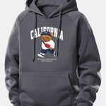 California Bear Print Drawstring Hoodie