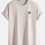Regular Fit Palm Tree Slogan Print Cotton T-Shirt