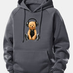 Headphone Bear Print Drawstring Hoodie