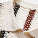 Striped Crochet V Neck Polo
