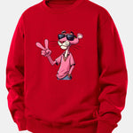 Pink Panther With A V Sign Print Relax Fit Sweatshirt