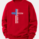 Freedom American Flag Cross Print Relax Fit Sweatshirt