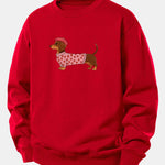 Dachshund Wearing Heart Sweater Print Relax Fit Sweatshirt