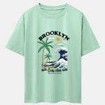 Beach Waves Print Drop Shoulder Oversize T-Shirt