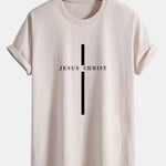 Regular Fit Jesus Christ Stripe Print Cotton T-Shirt