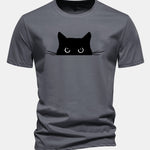 Regular Fit Black Cat Print Cotton T-Shirt