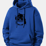 Black Cat Ramen Print Relax Fit Hoodie