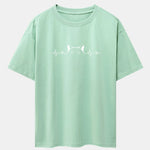 Peeking Cat Heartbeat Print Drop Shoulder Oversize T-Shirt