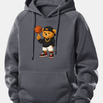 Basketball Bear Print Drawstring Hoodie