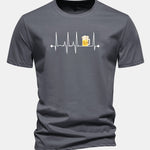 Regular Fit Beer Heartbeat Print Cotton T-Shirt