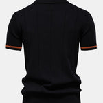 Contrast Trim Zipper Knit Polo Shirt & Straight Leg Ribbed Pants