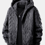 Geometric Jacquard Teddy Fleece Zip Up Hoodie