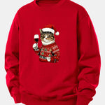 Christmas Cat Print Relax Fit Sweatshirt