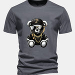 Regular Fit Hip Hop Bear Print Cotton T-Shirt
