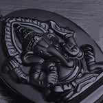 Buddha Stones Tibetan Obsidian Ganesh Ganpati Elephant Wealth Amulet Necklace