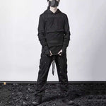 Dark Loose Hooded Pullover Sweatshirt