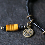 Buddha Stones Ebony Wood Dzi Bead Copper Peace Couple Bracelet Necklace Pendant