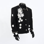 3D Floral Beaded Shoulder-padded Jacket