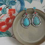 Buddha Stones Tibet Vintage Turquoise Waterdrop Strength Drop Dangle Earrings Clips