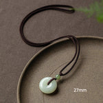 Buddha Stones Natural Round Jade Peace Buckle Luck Prosperity Necklace Pendant