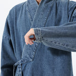Vintage Washed Denim Cross Front Kimono Coat