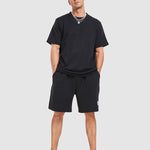 Geometric jacquard round neck T-shirt + shorts 2-piece set