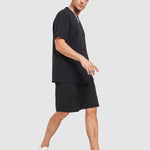 Geometric jacquard round neck T-shirt + shorts 2-piece set