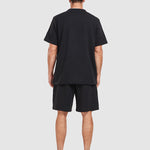 Geometric jacquard round neck T-shirt + shorts 2-piece set
