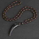 Buddha Stones Natural Ice Obsidian Wolf Tooth Pattern Courage Necklace Pendant