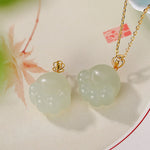 Buddha Stones 925 Sterling Silver Hetian White Jade Cute Cat Paw Luck Necklace Pendant