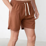Men's Solid Color Waffle Drawstring Elastic Waist Casual Shorts