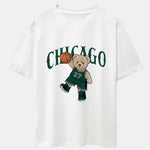 Chicago Basketball Bear Print Drop Shoulder Oversize T-Shirt