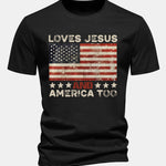Regular Fit Jesus American Flag Slogan Print Cotton T-Shirt
