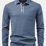 Long Sleeved Contrast Polo Shirt With Pocket