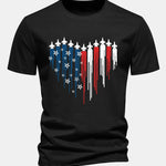 Regular Fit Heart Shaped Fighter Jets USA Flag Print Cotton T-Shirt