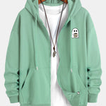 Ghost Drinking Coffee Print Relax Fit Zip Hoodie