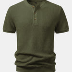 Waffle Textured Ribbed Hem Henley Shirt