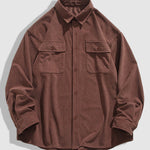 Men's solid color corduroy double pocket casual shirt
